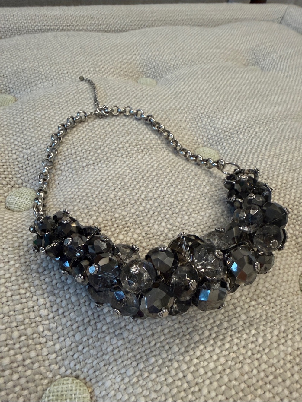 Bold Gray Crystal Cluster silver metal Necklace